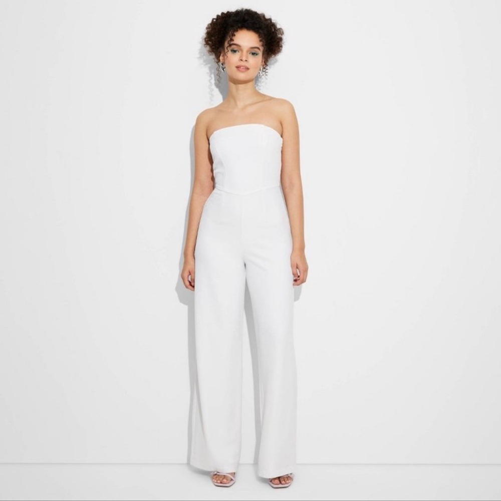 Sleeveless Wide Leg Solid Jumpsuit, Strapless, Removable Straps